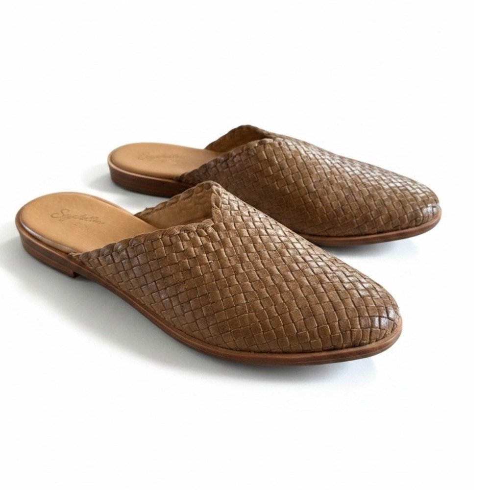 Seychelles Woven Leather Mules Size 10 Tan Pointed Toe Flat Slides Boho Chic